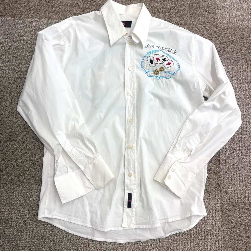 BC Collection Long Sleeve Button Up Shirt Men’s XXL White Poker Aces Design